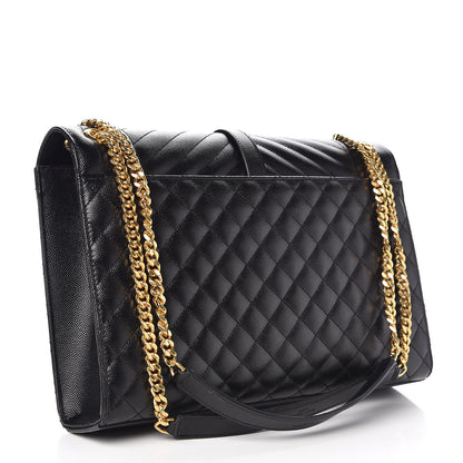 Saint Laurent Grain De Poudre Textured Mixed Matelasse Large Triquilt Monogram Satchel Black 3 of 7