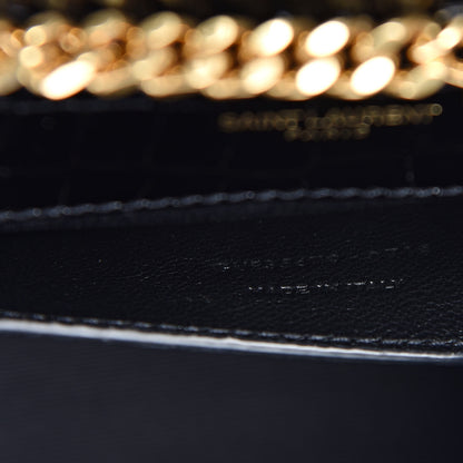 Saint Laurent Calfskin Crocodile Embossed Medium Classic Monogram Kate Tassel Satchel Black 7 of 11