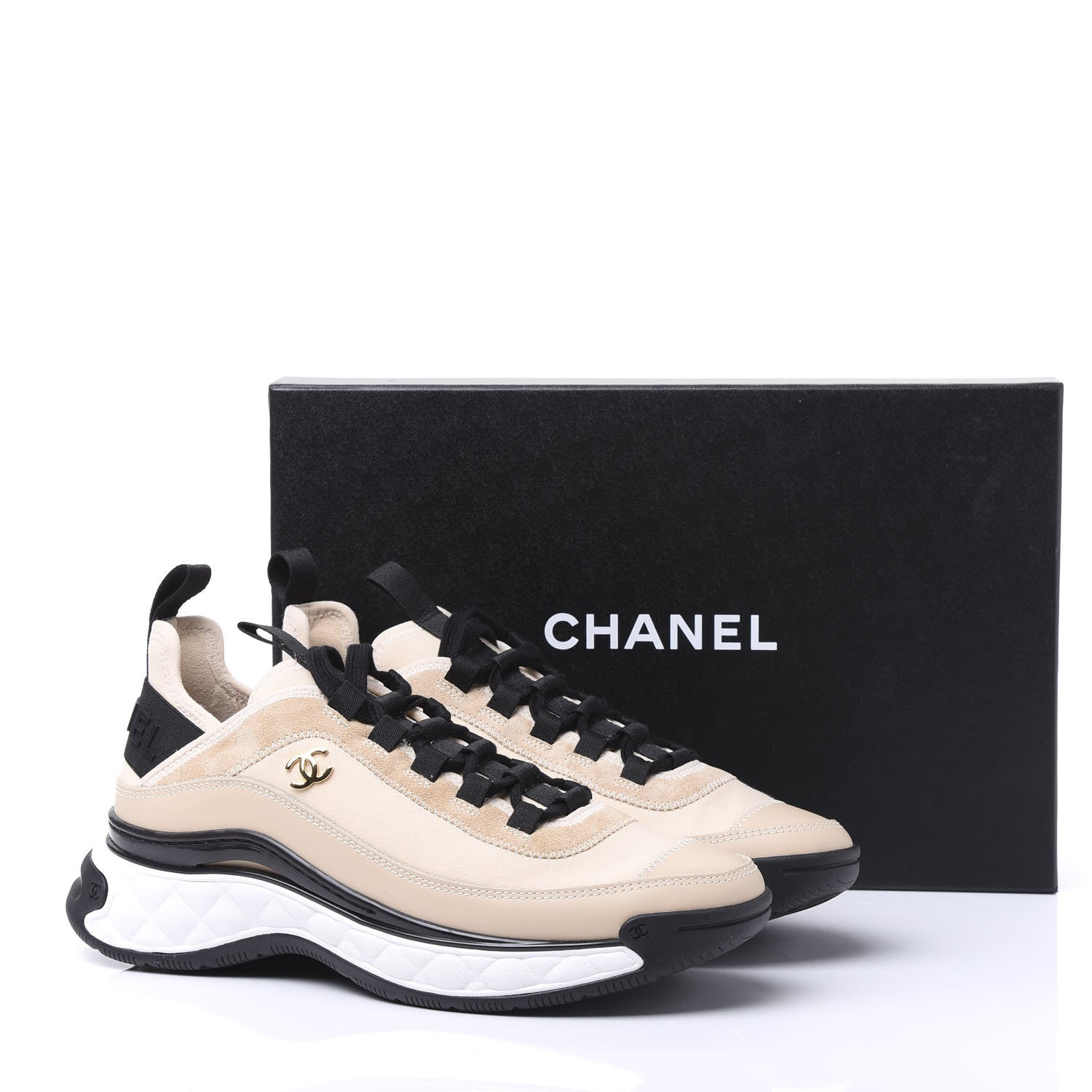 Chanel Fabric Calfskin Suede CC Sneakers 39 Beige 9 of 9