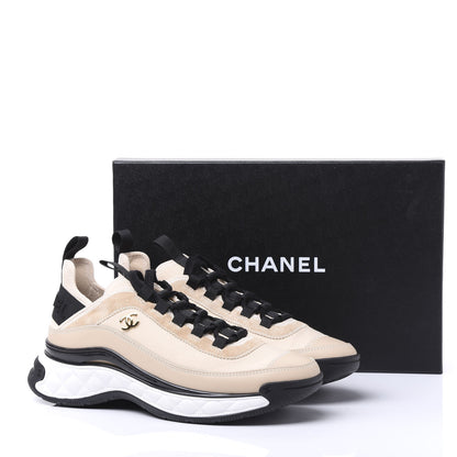 Chanel Fabric Calfskin Suede CC Sneakers 39 Beige 9 of 9