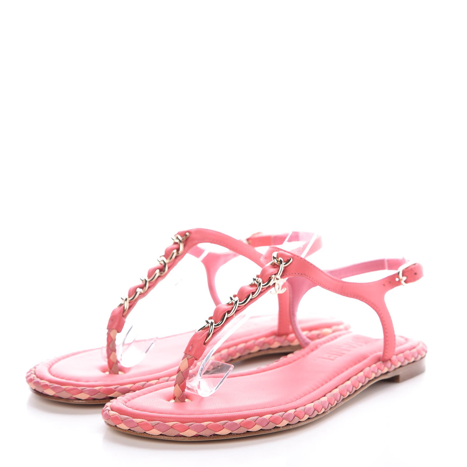Chanel Lambskin Braided CC Logo Thong Sandals 36 Bright Pink 3 of 10