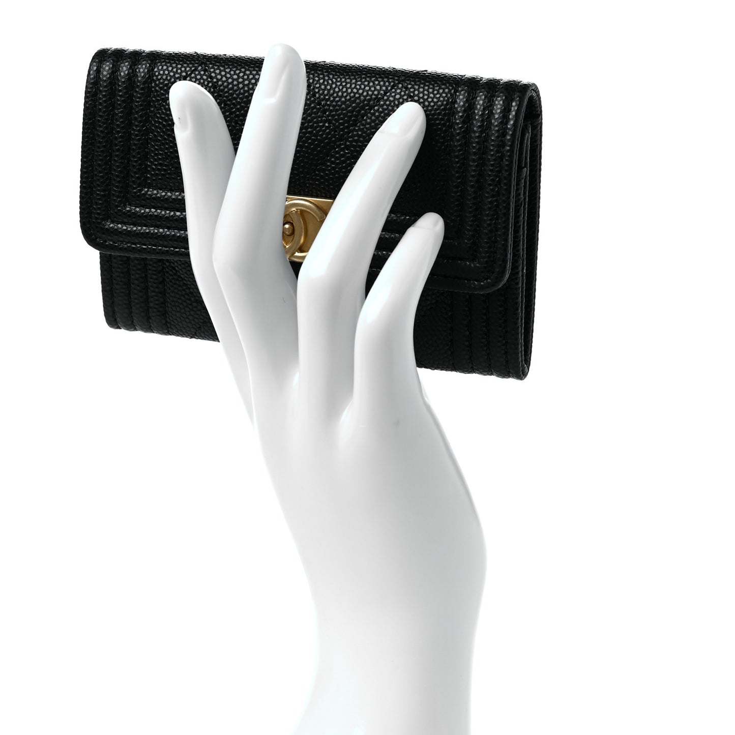 Caviar Quilted Boy Flap Card Holder Black