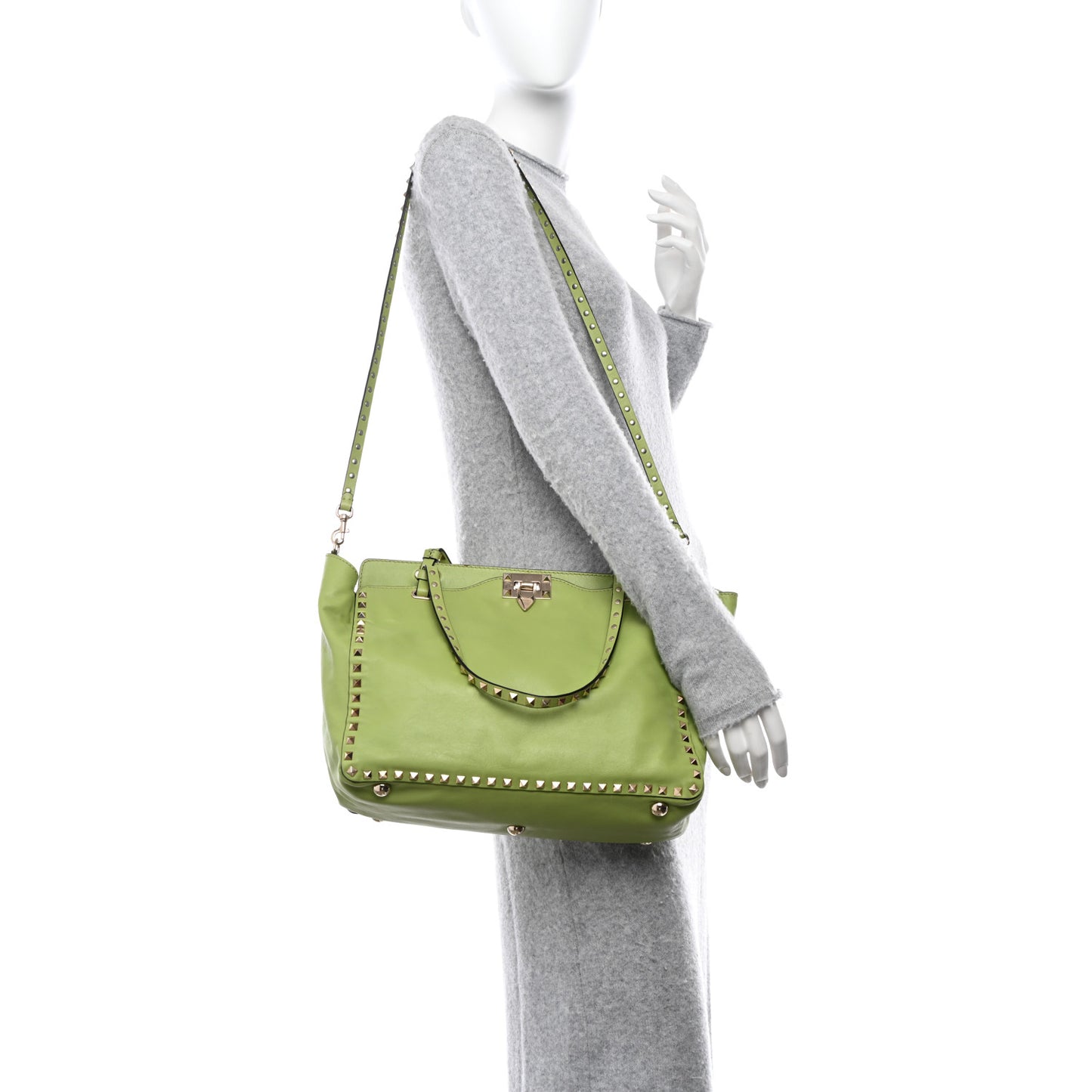 VALENTINO GARAVANI Vitello Medium Rockstud Tote Apple