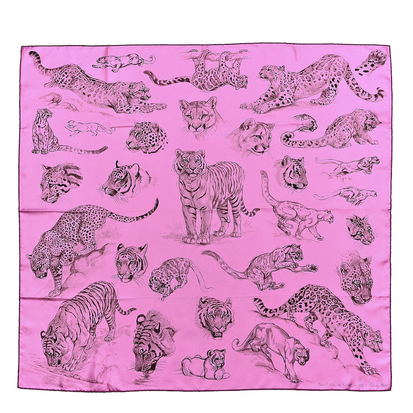 Silk Dans l'atelier de Robert Dallet Scarf 90 Rose Cyclamen Gris Sepia