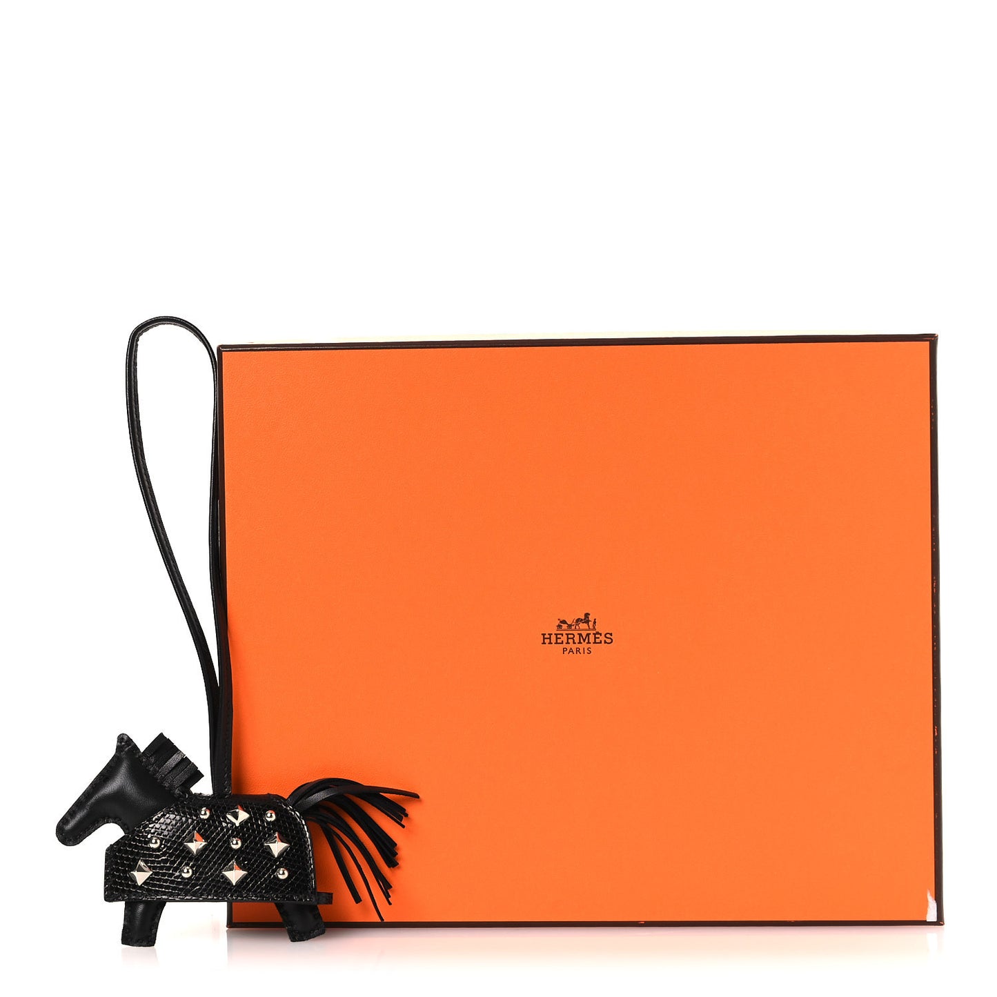 Milo Lambskin Niloticus Lizard Touch Studded Grigri Rodeo Robeo Rock Horse Bag Charm PM Black