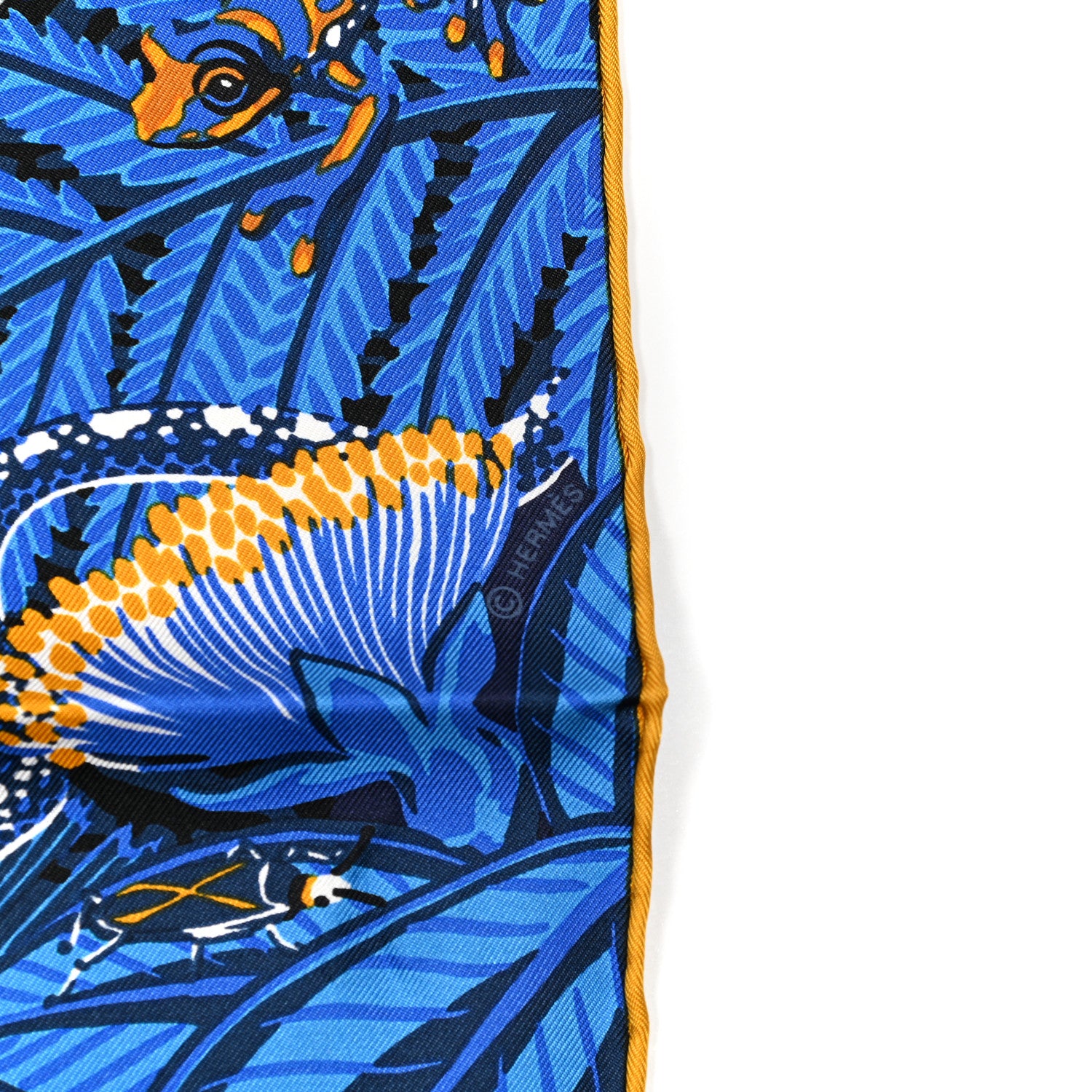 Hermes Silk Wild Singapore Scarf 90 Bleu Roy Gold Marine 4 of 6