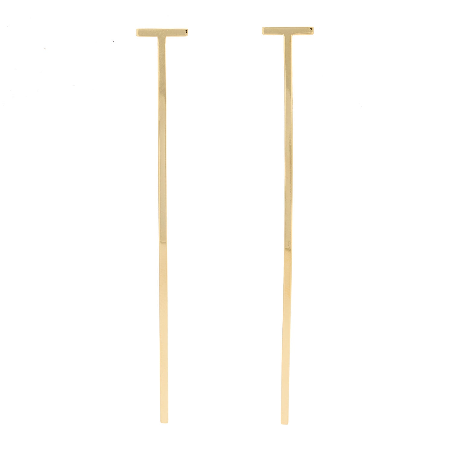 Tiffany 18K Yellow Gold T Elongated Wire Bar Earrings 1 of 4