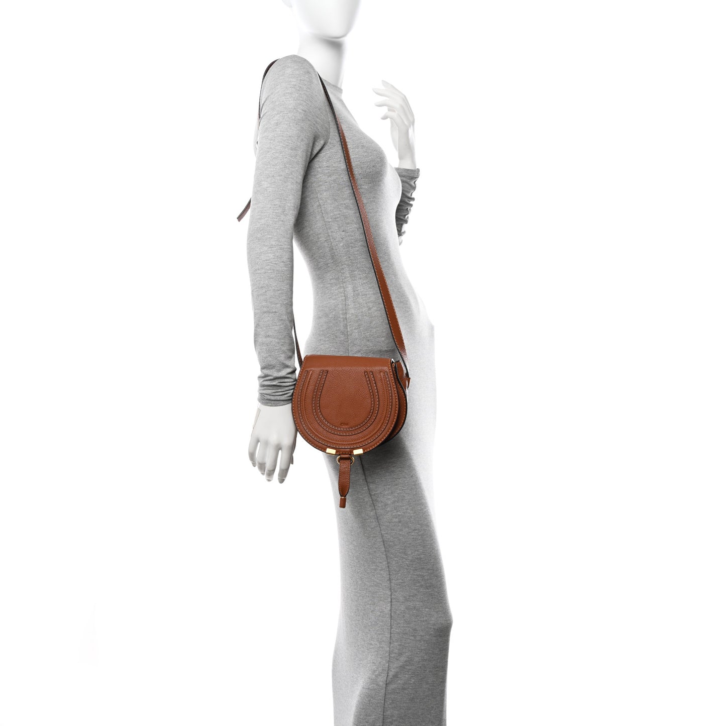 Grained Calfskin Small Marcie Saddle Bag Tan