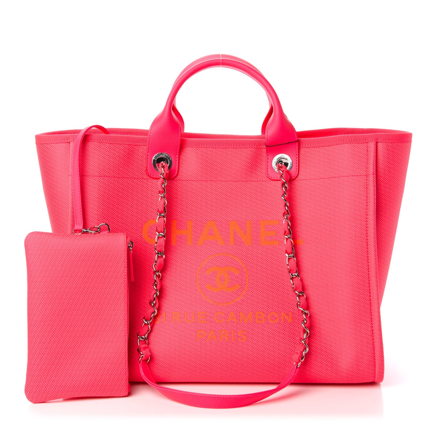 Mixed Fibers Calfskin Medium Deauville Tote Pink Orange