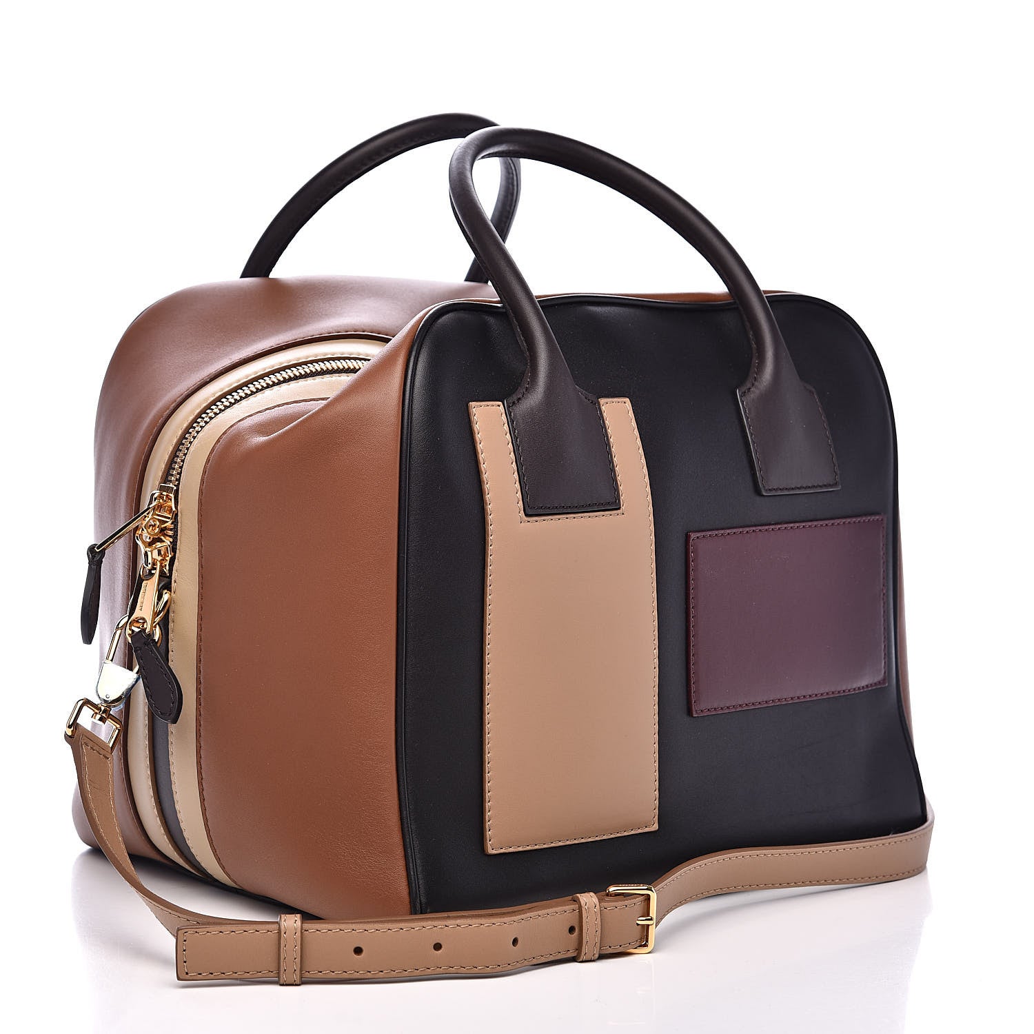 Burberry Smooth Calfskin Paneled Medium Cube Bowling Bag Black 3 of 11