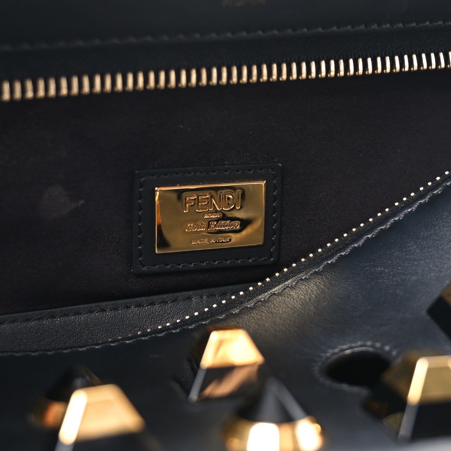Fendi Vitello Baltico Studded Dotcom Satchel Black 7 of 10