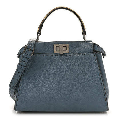 Fendi Cuoio Romano Snakeskin Selleria Mini Peekaboo Iconic Satchel Tempesta 1 of 8