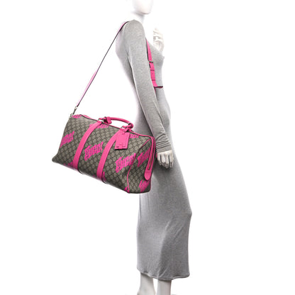 Gucci GG Supreme Monogram Textured Dollar Calfskin Currynew Print Medium Duffle Bag Pink Beige 2 of 10