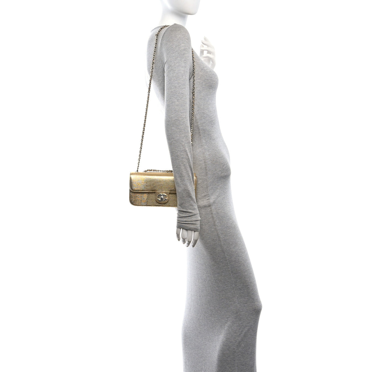 Metallic Calfskin Lizard Embossed Small East West Flap Gold