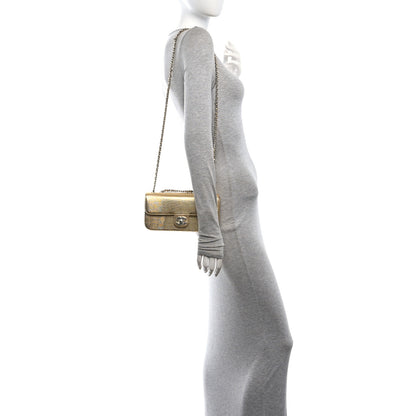 Chanel Metallic Calfskin Lizard Embossed Small East West Flap Gold 2 of 12