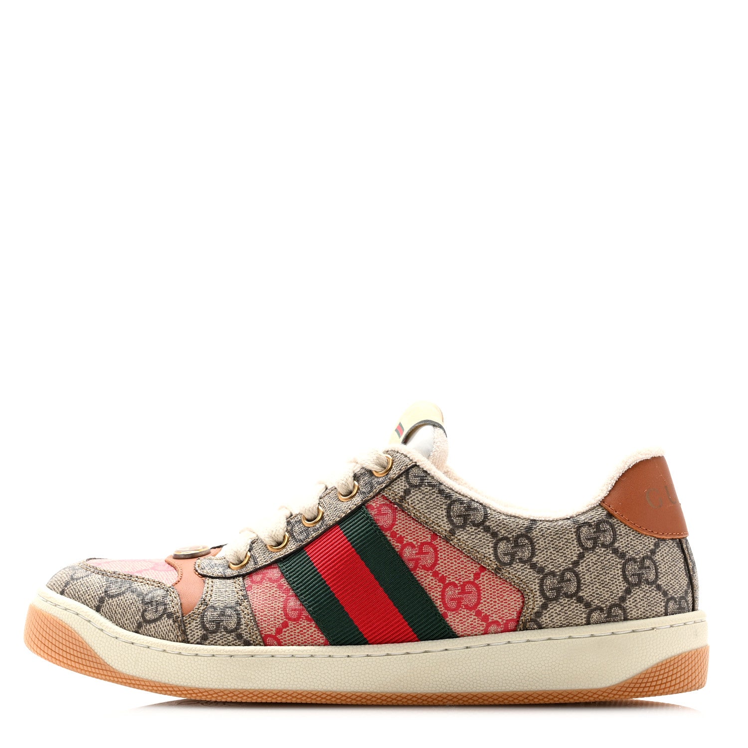 Gucci GG Supreme Monogram Harness Calfskin Web Womens Screener Sneakers 37.5 Beige Ebony Rosso Harness Brown 1 of 12