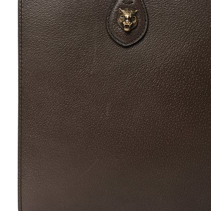 Gucci Grained Calfskin Web Large Animalier Top Handle Tote Brown 16 of 25