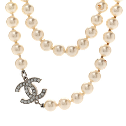 Chanel Graduated Pearl CC Long Necklace Silver 4 of 7