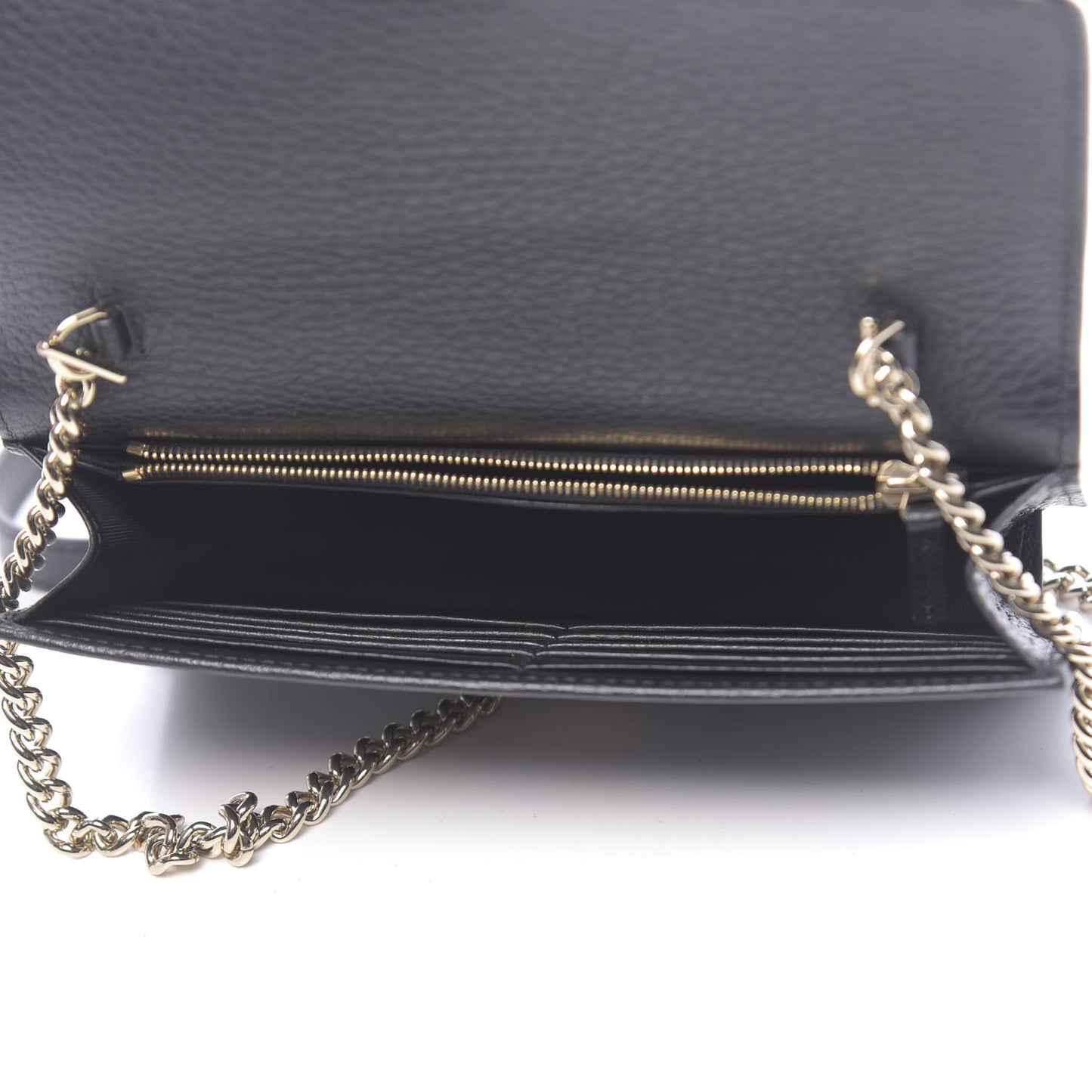 Dollar Calfskin Interlocking G Chain Wallet Black