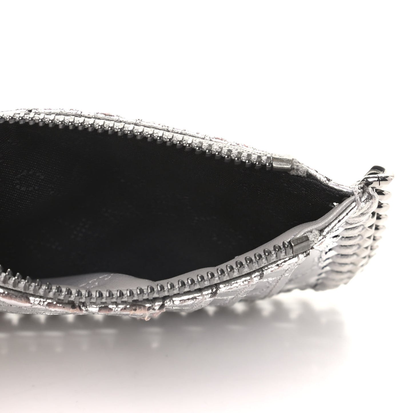 Crocodile Embossed Falabella Zip Card Holder Silver