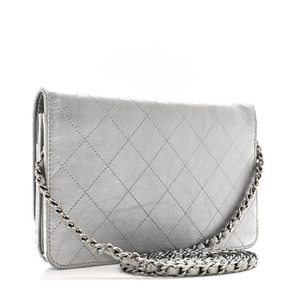 Chanel Metallic Aged Calfskin Quilted Wallet on Chain WOC Silver 3 of 14