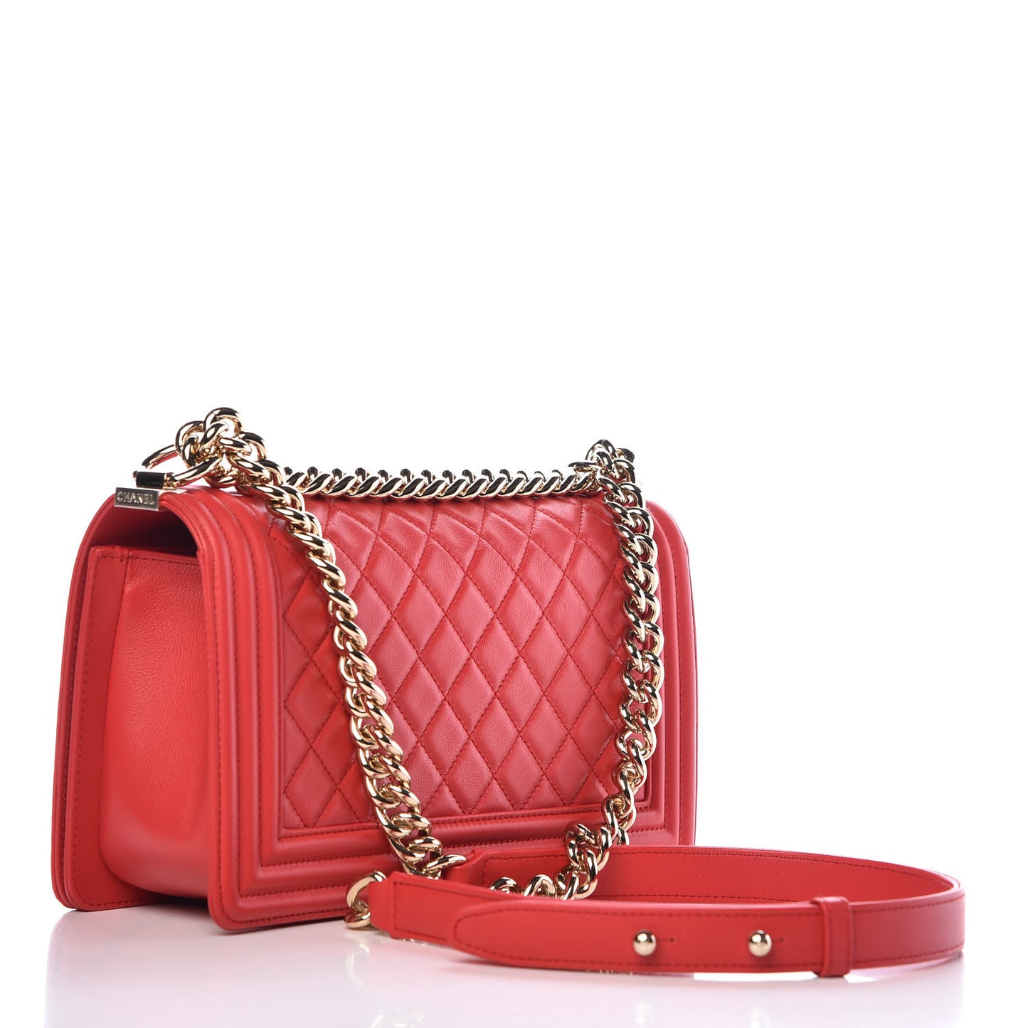 Calfskin Quilted Medium Boy Flap Red