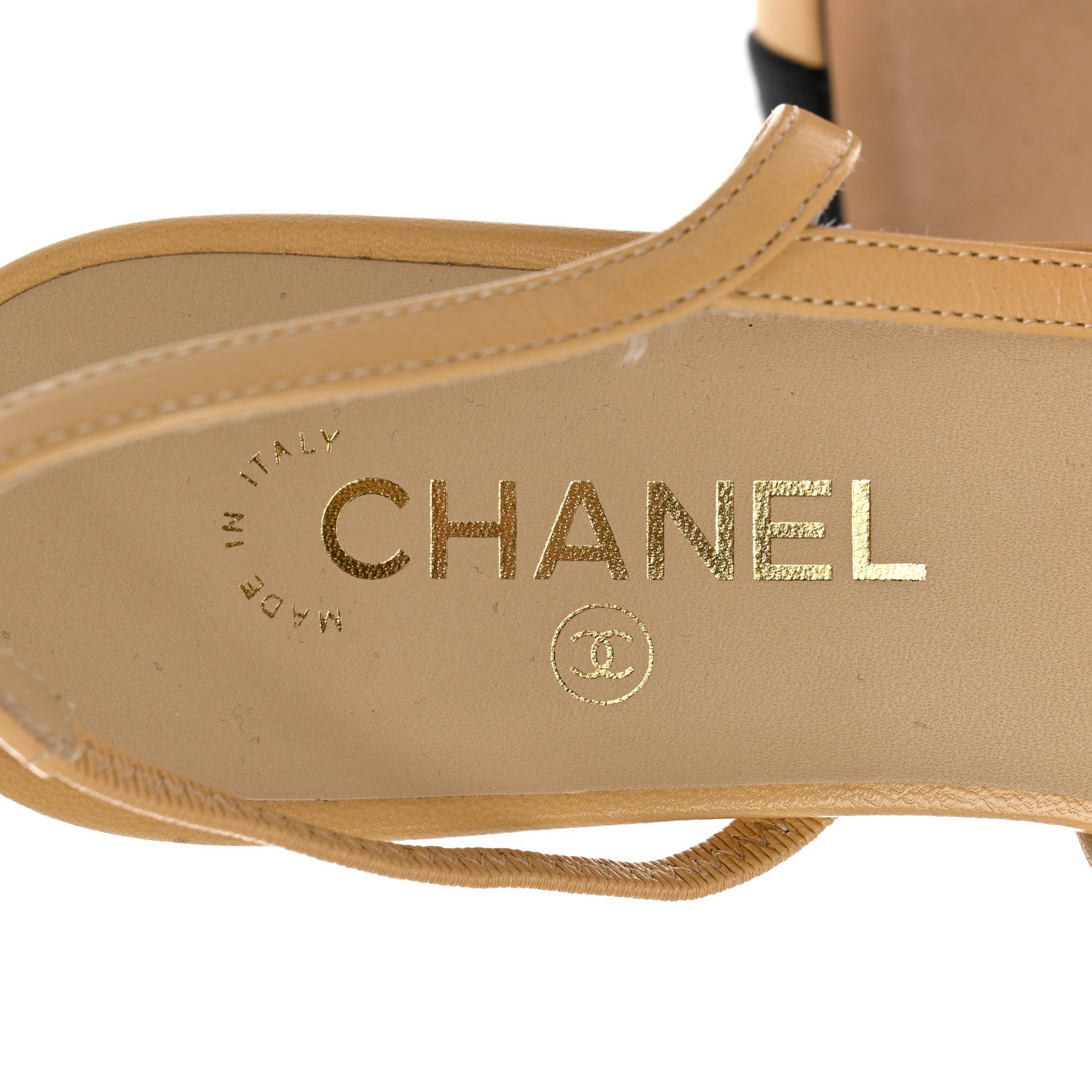 Chanel Lambskin Grosgrain Cap Toe CC Slingback Sandals 40.5 Beige Black 7 of 8