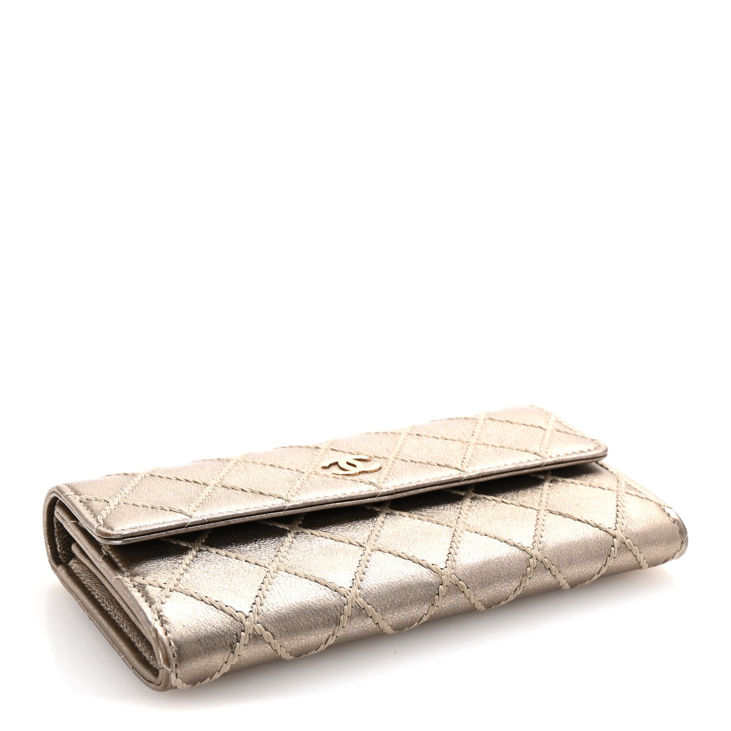 Chanel Metallic Lambskin Quilted Stitch Large Gusset Flap Wallet Gold 4 of 9