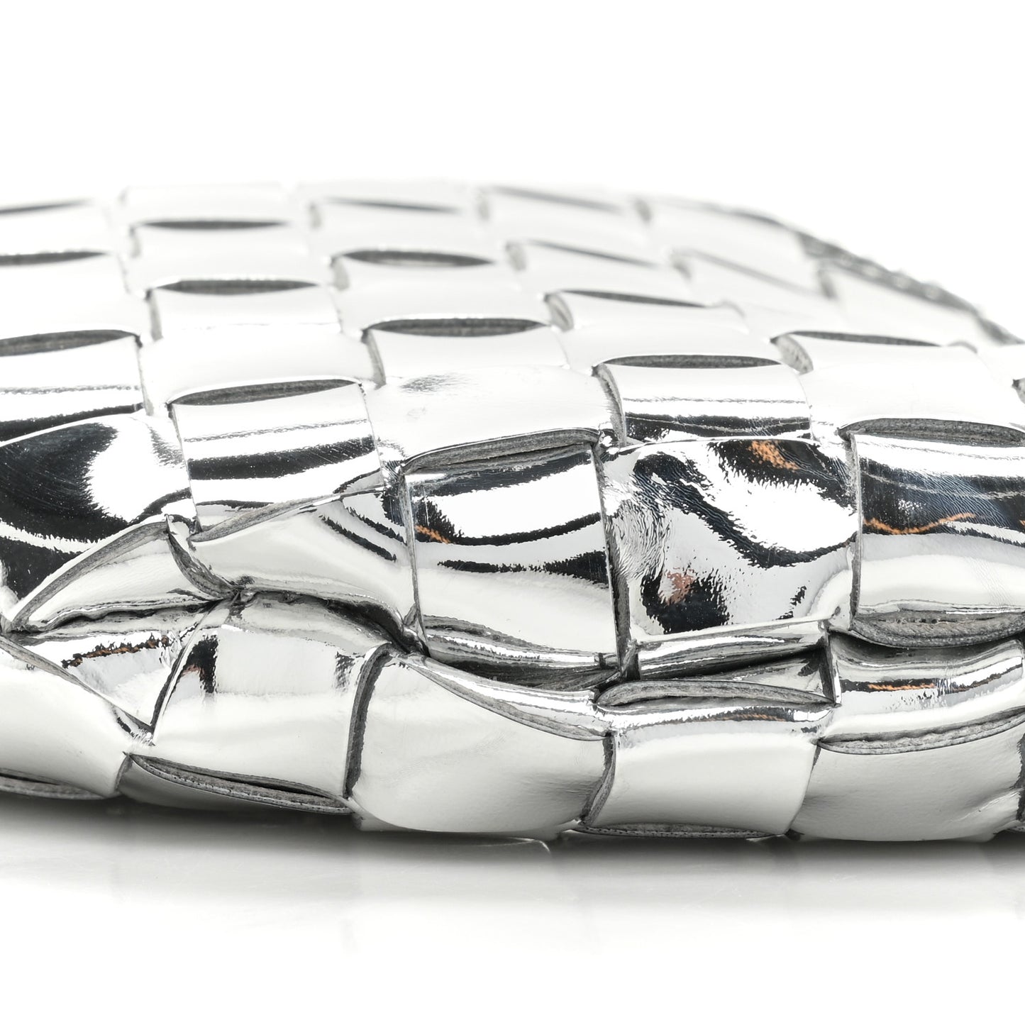 Mirror Laminated Nappa Intrecciato Mini Sardine Bag Silver