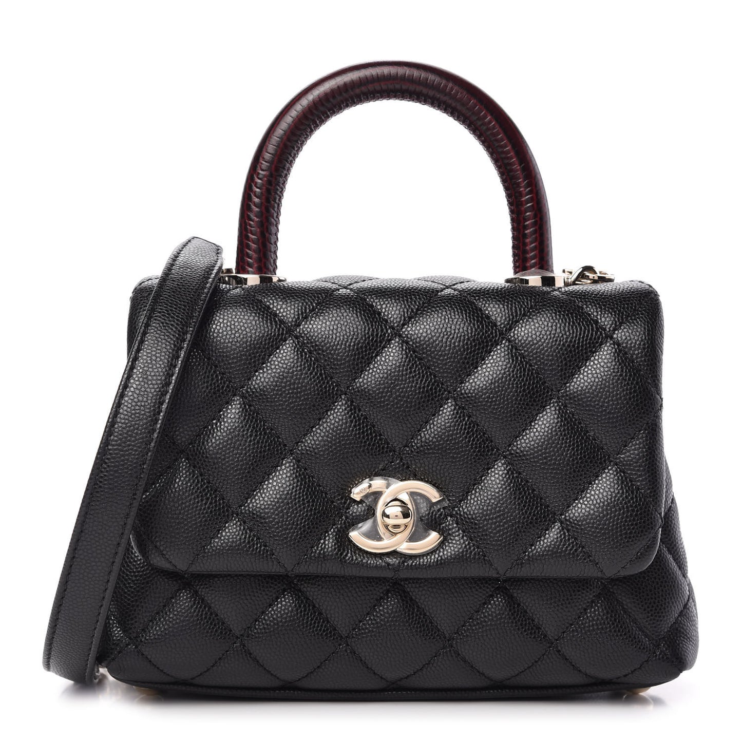 Caviar Lizard Embossed Quilted Extra Mini Coco Handle Flap Black