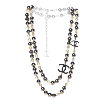 Chanel Pearl Beaded CC Long Necklace Silver 3 of 4
