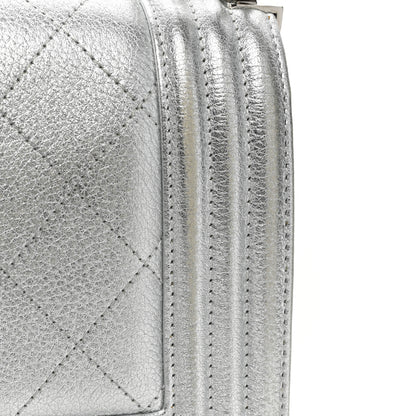 Chanel Metallic Calfskin Camellia Quilted Small Boy Flap Silver 16 of 18