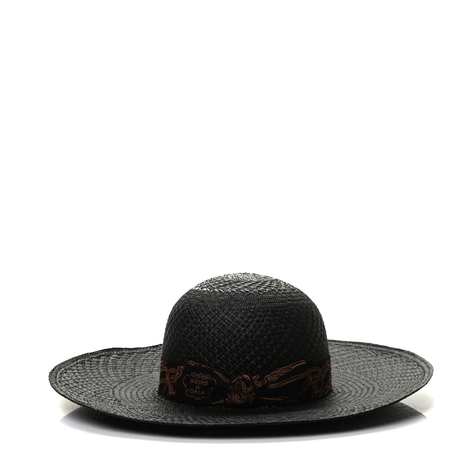 Hermes Straw Brides De Gala Panama Carrousel Hat 57 Black Terracotta 3 of 8