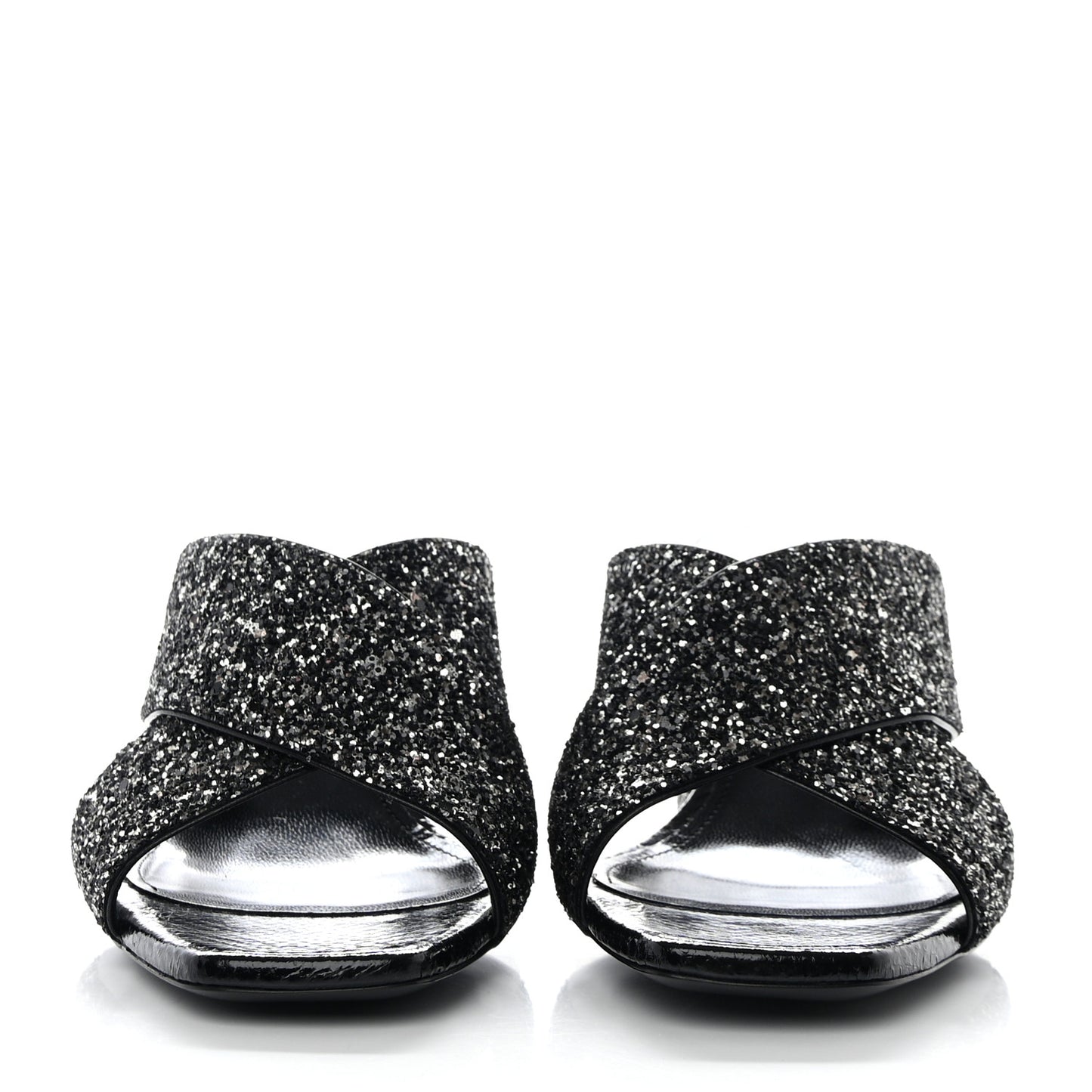 SAINT LAURENT Glitter LouLou 70 Mule Sandals 39 Black