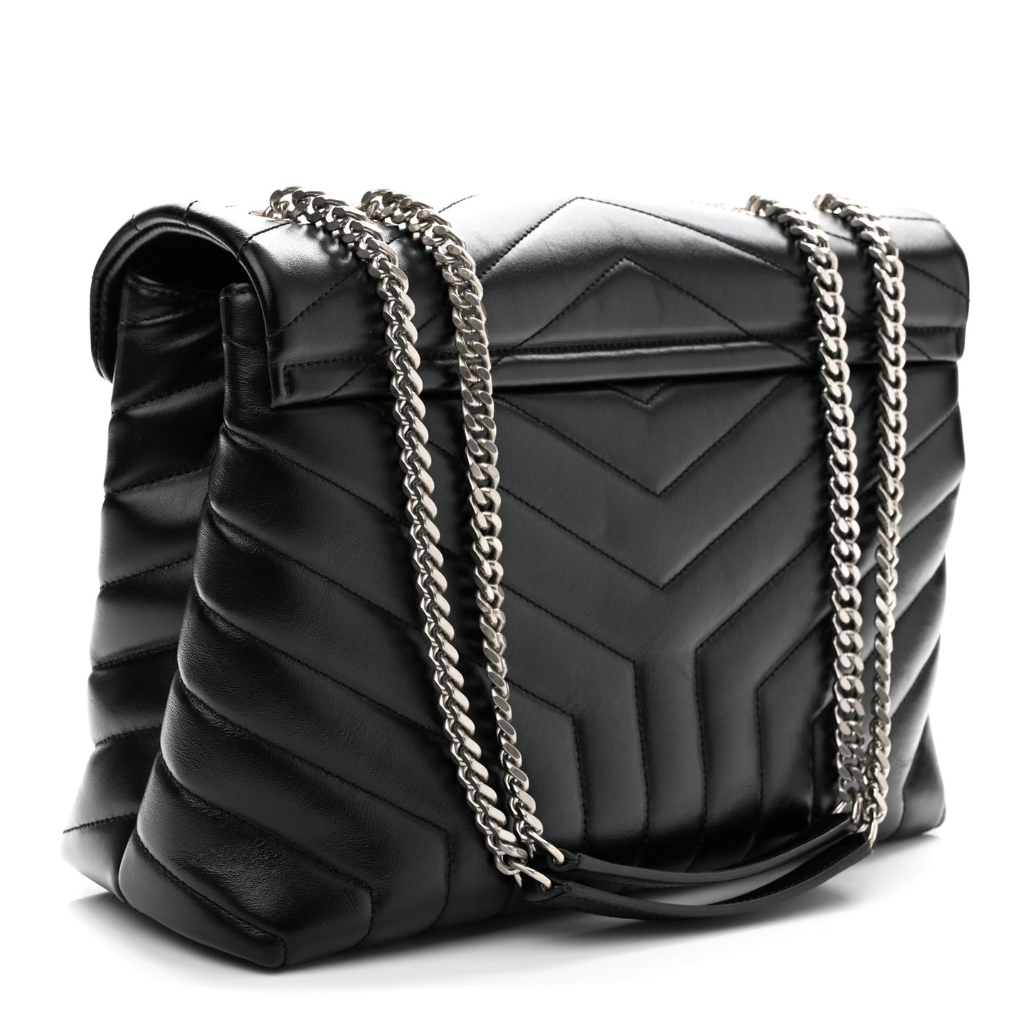 Calfskin Y Quilted Monogram Medium Loulou Chain Satchel Black