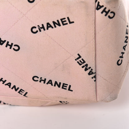 Chanel Canvas Quilted Printed Logo Tote Pink Black 24 of 24