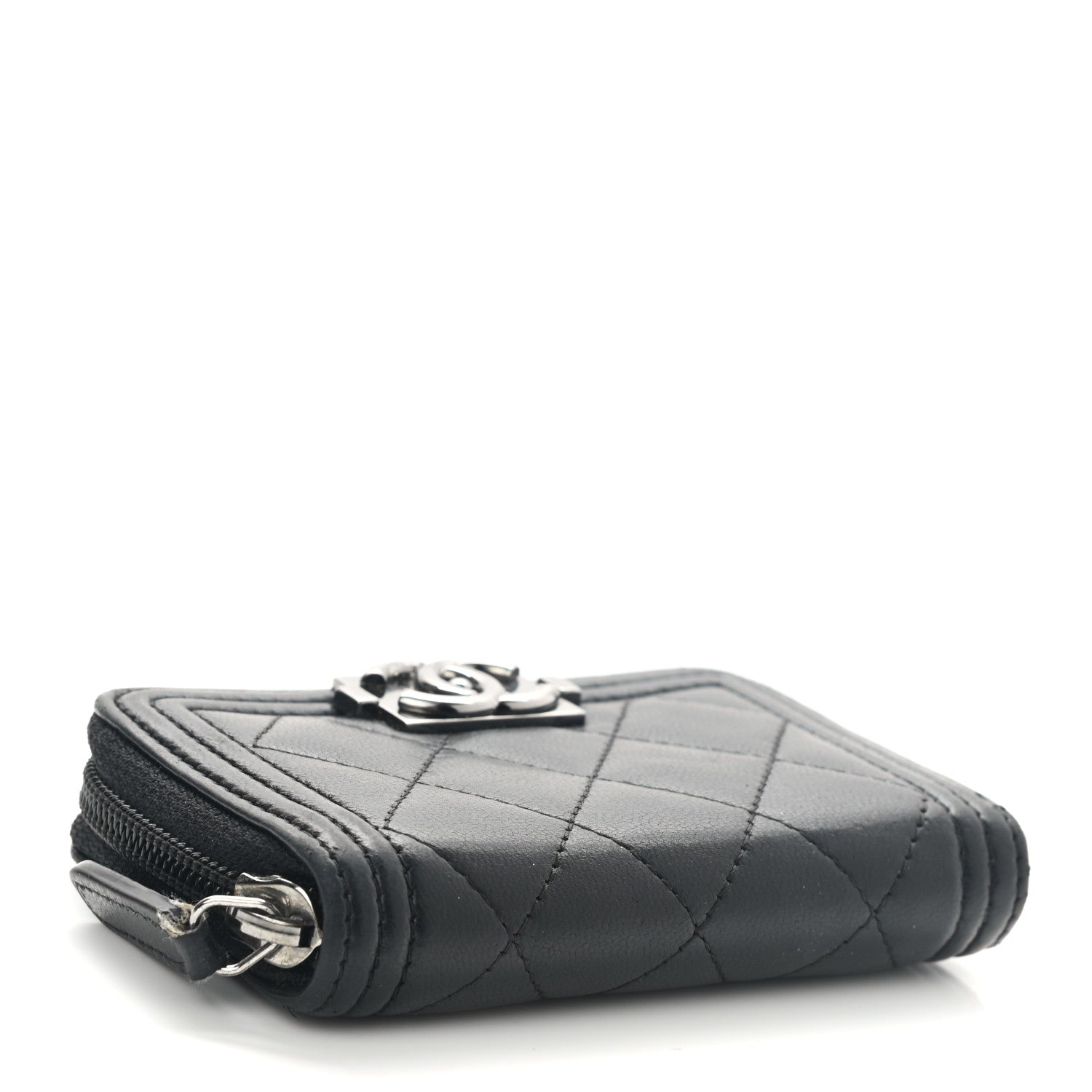 Chanel Lambskin Quilted Zip Around Boy Coin Purse Wallet Black 3 of 6