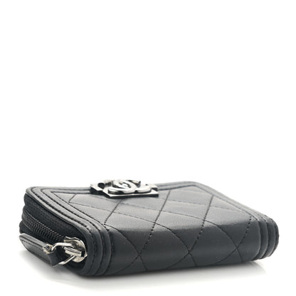 Chanel Lambskin Quilted Zip Around Boy Coin Purse Wallet Black 3 of 6