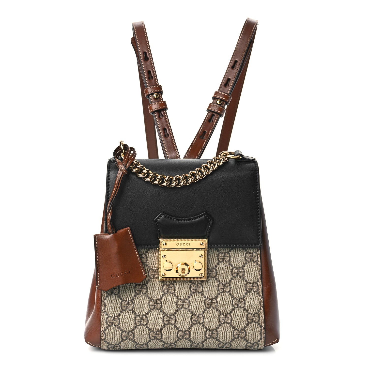 Gucci GG Supreme Monogram Calfskin Padlock Backpack Beige Cuir Black 1 of 9