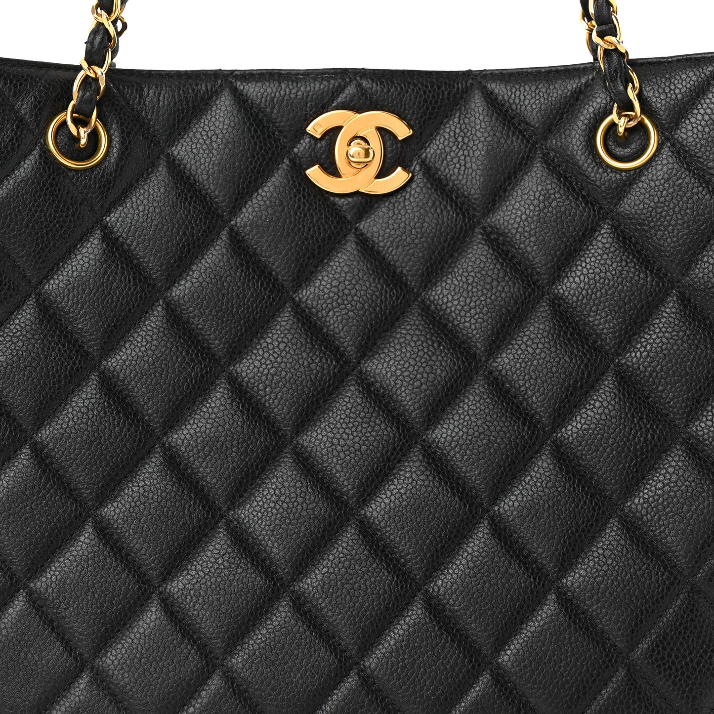 Caviar Quilted Shopping Tote Black