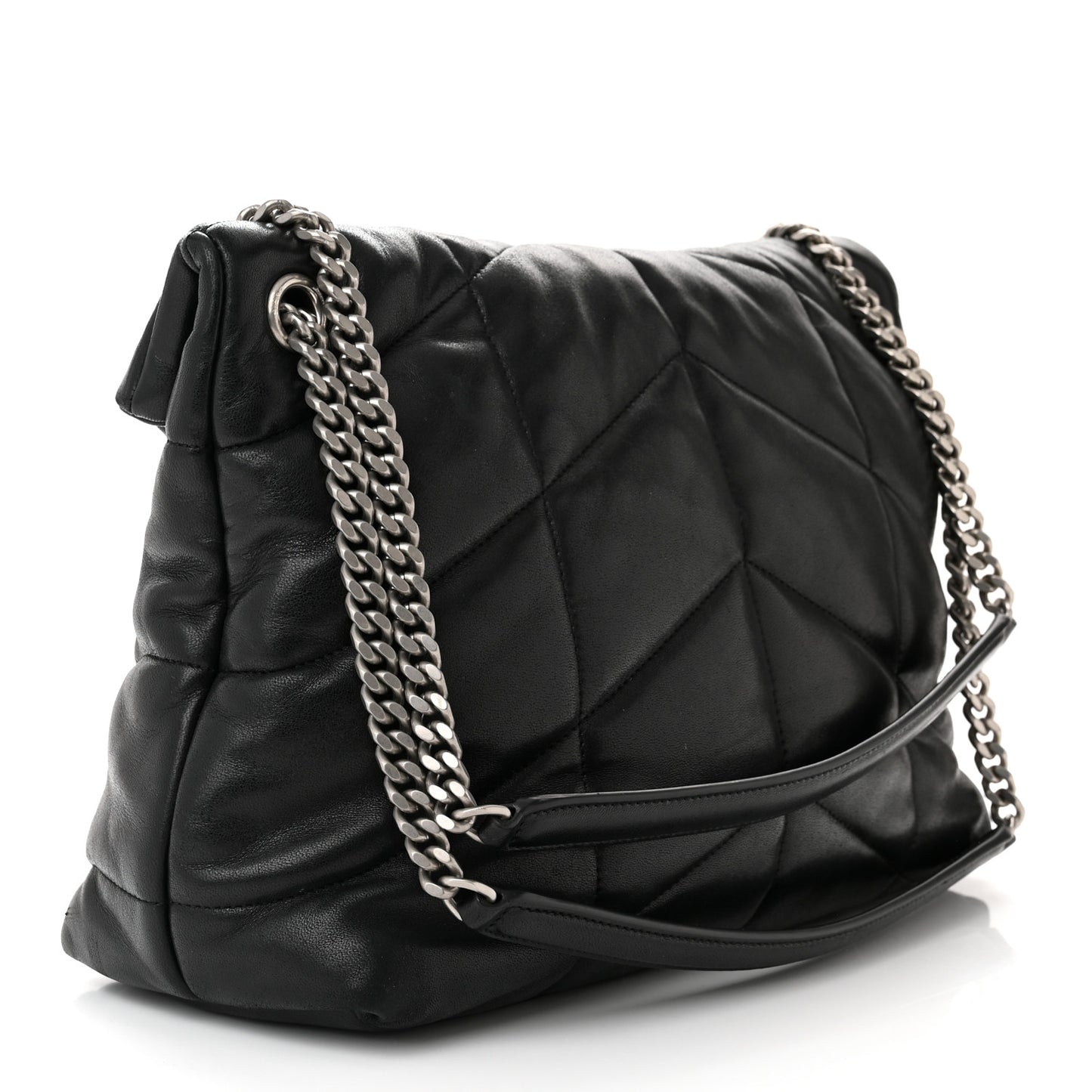Lambskin Quilted Medium Loulou Puffer Monogram Chain Satchel Black