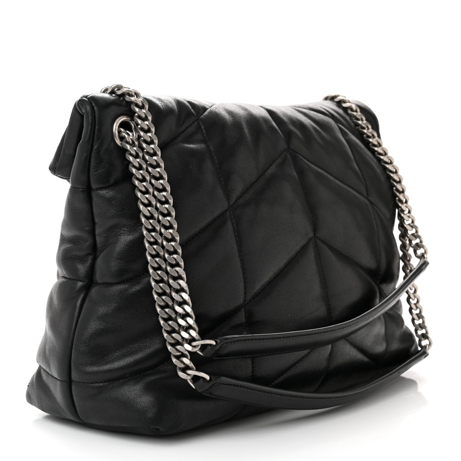 Saint Laurent Lambskin Quilted Medium Loulou Puffer Monogram Chain Satchel Black 3 of 10