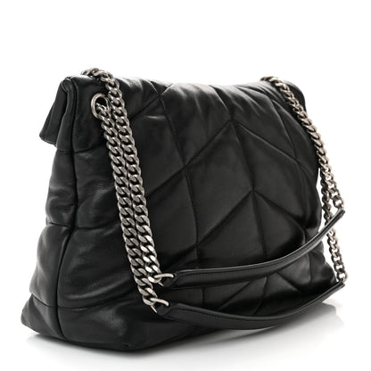 Saint Laurent Lambskin Quilted Medium Loulou Puffer Monogram Chain Satchel Black 3 of 10
