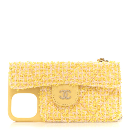 Chanel Tweed Quilted iPhone XII Pro Case With Chain Yellow Pink 3 of 13