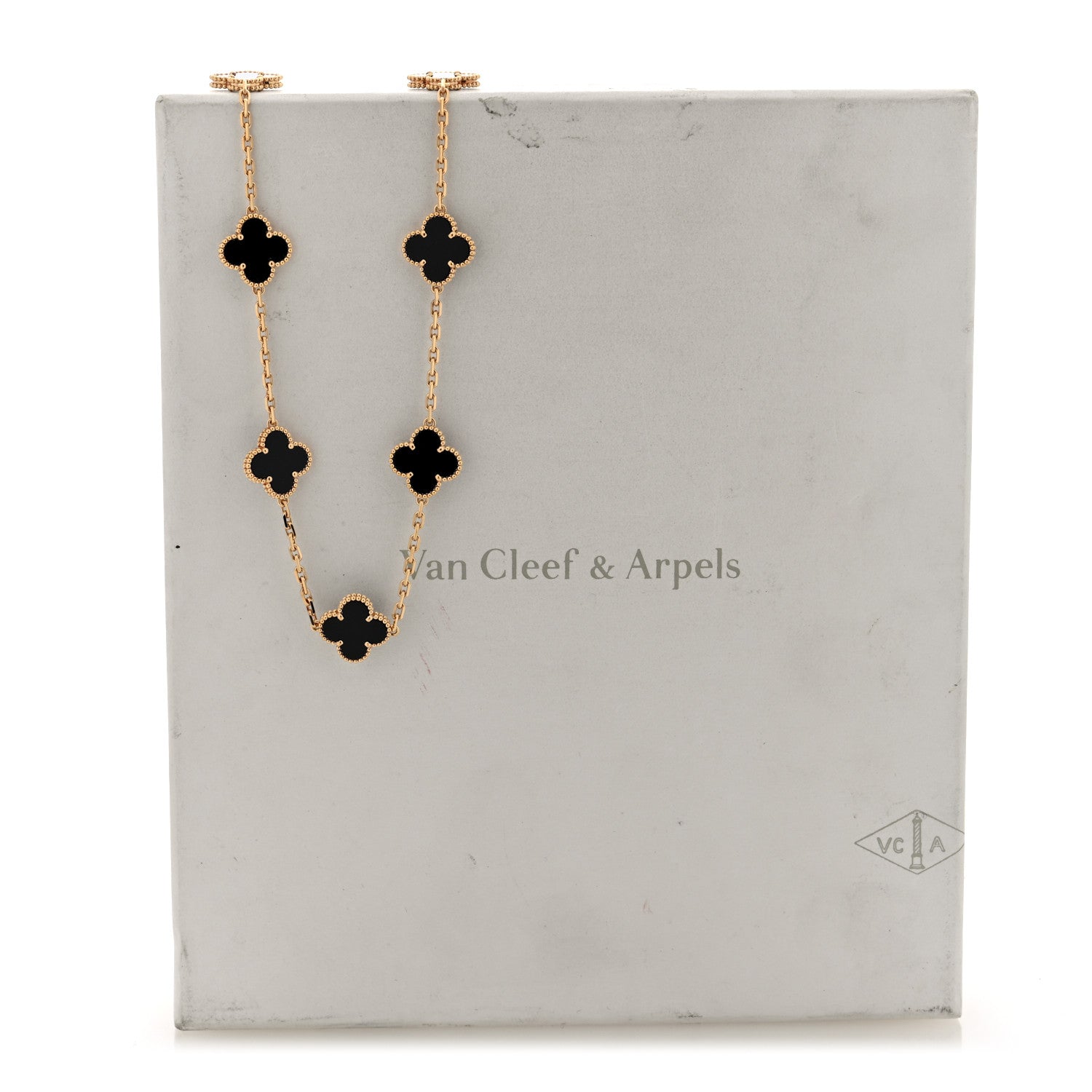 Van Cleef & Arpels 18K Yellow Gold Black Onyx 10 Motifs Vintage Alhambra Necklace 5 of 5