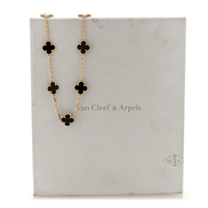 Van Cleef & Arpels 18K Yellow Gold Black Onyx 10 Motifs Vintage Alhambra Necklace 5 of 5