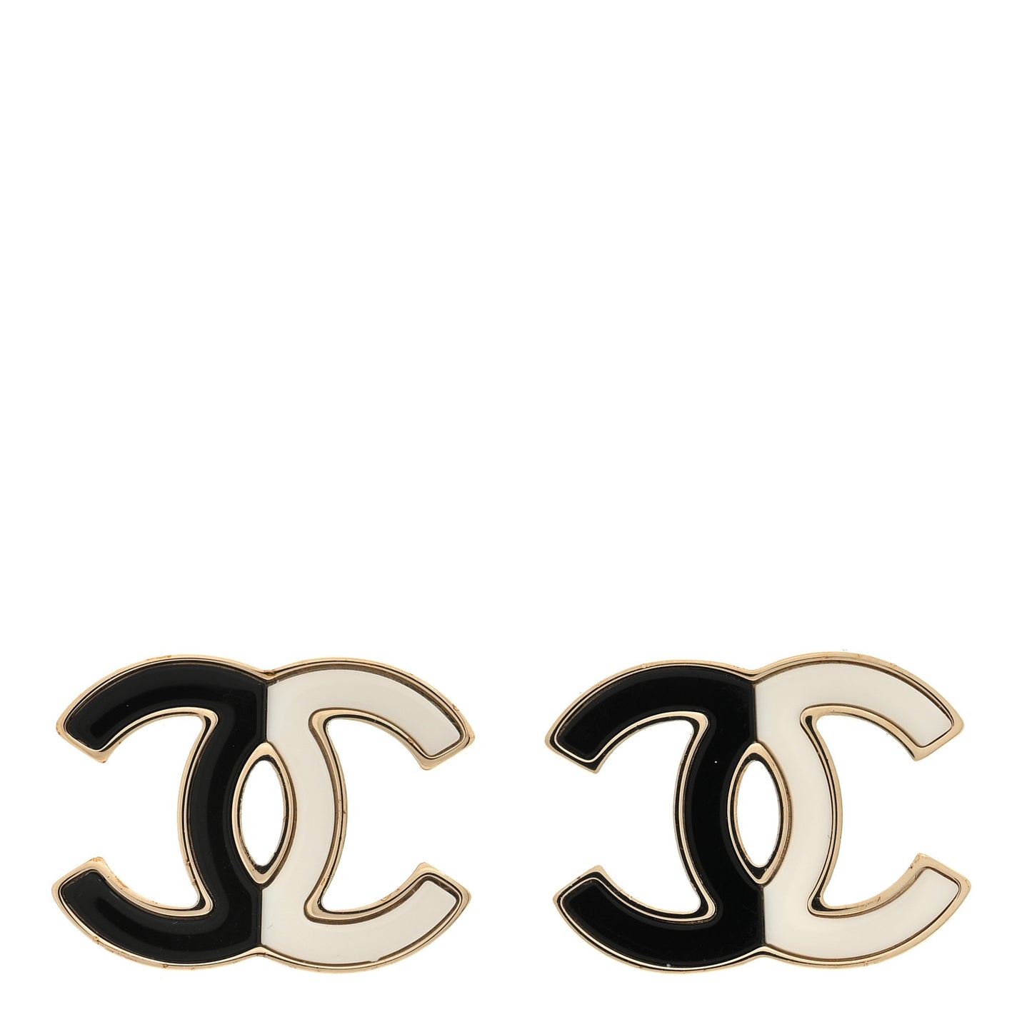 Enamel CC Earrings Gold Black White