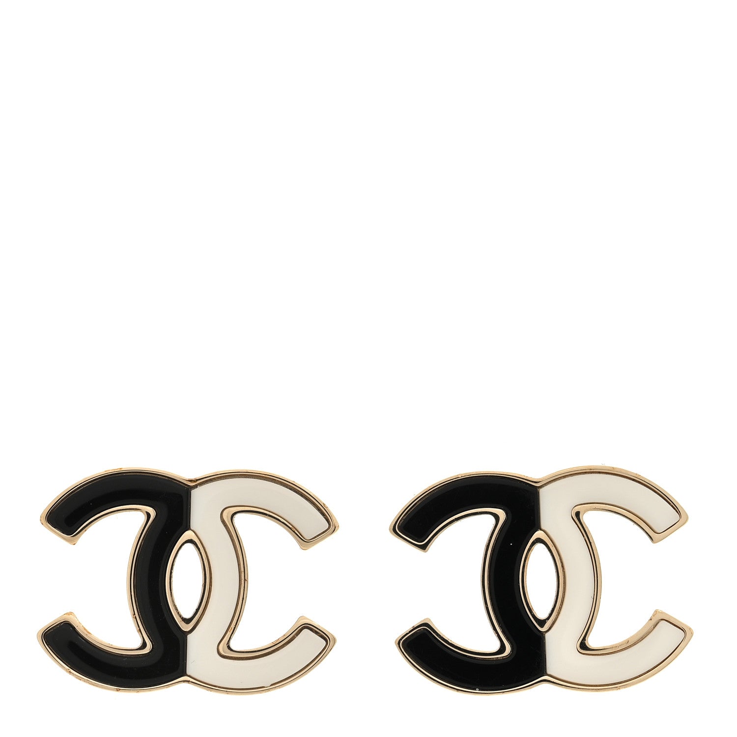 Chanel Enamel CC Earrings Gold Black White 1 of 5