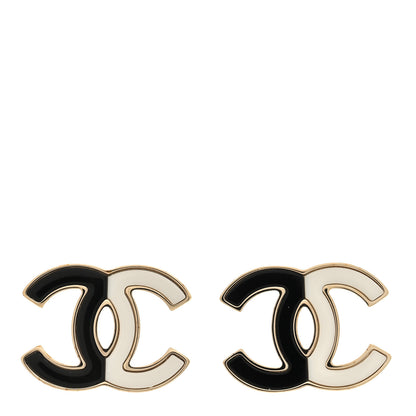 Chanel Enamel CC Earrings Gold Black White 1 of 5