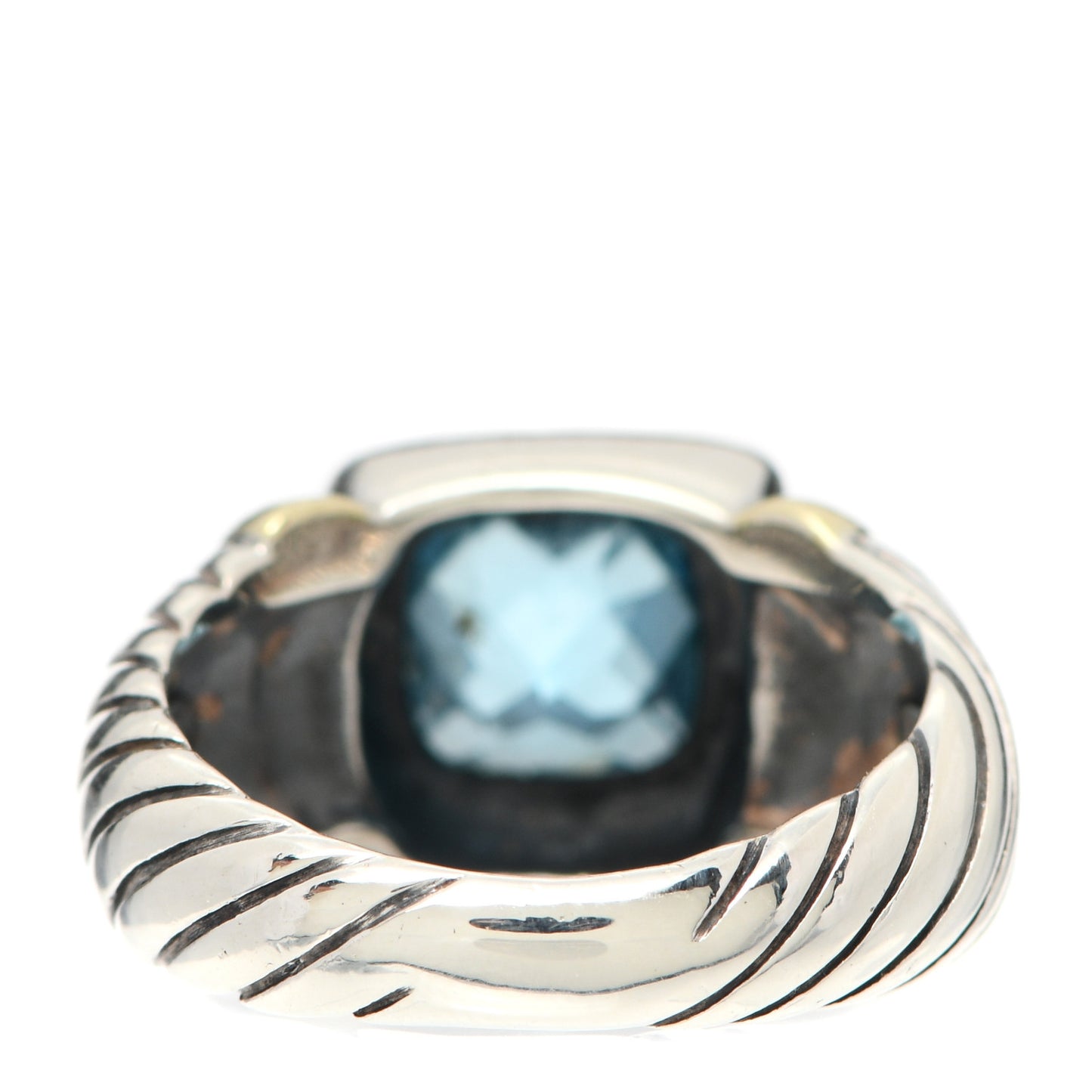 Sterling Silver 14K Yellow Gold Blue Topaz 7mm Noblesse Ring 51 5.75
